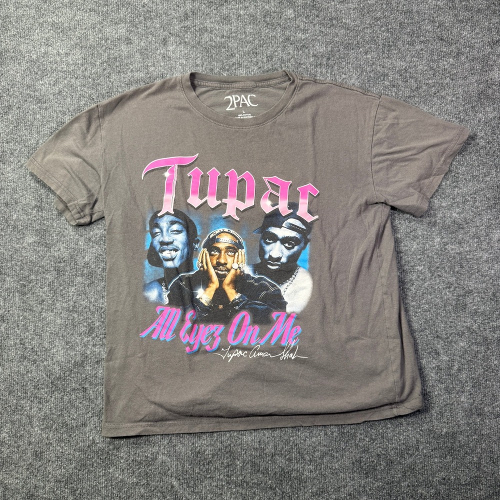 2Pac T Shirt Womens L Gray All Eyez On Me Graphic Rap Streetwear Retro